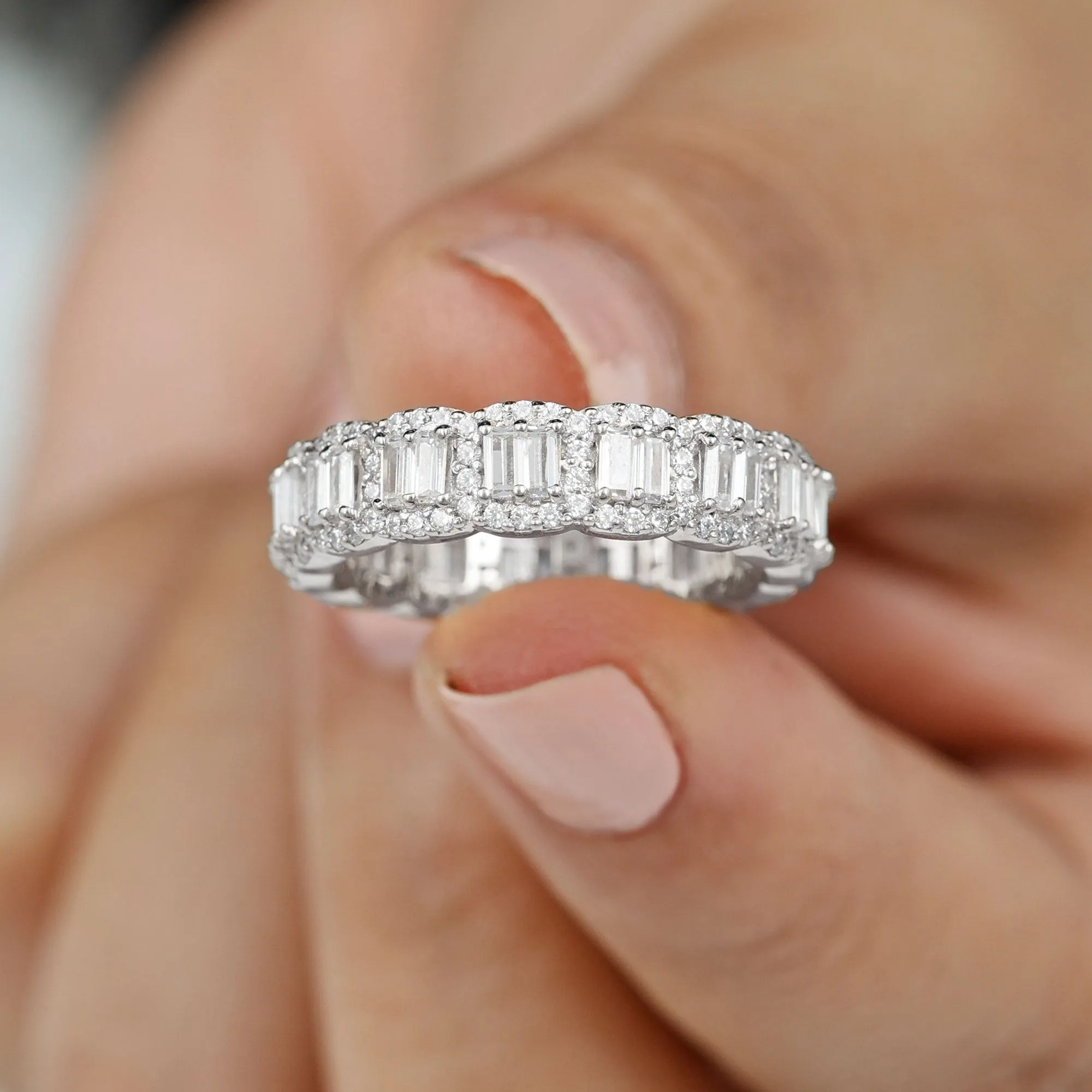 Designer Cubic Zirconia Semi Eternity Band Ring
