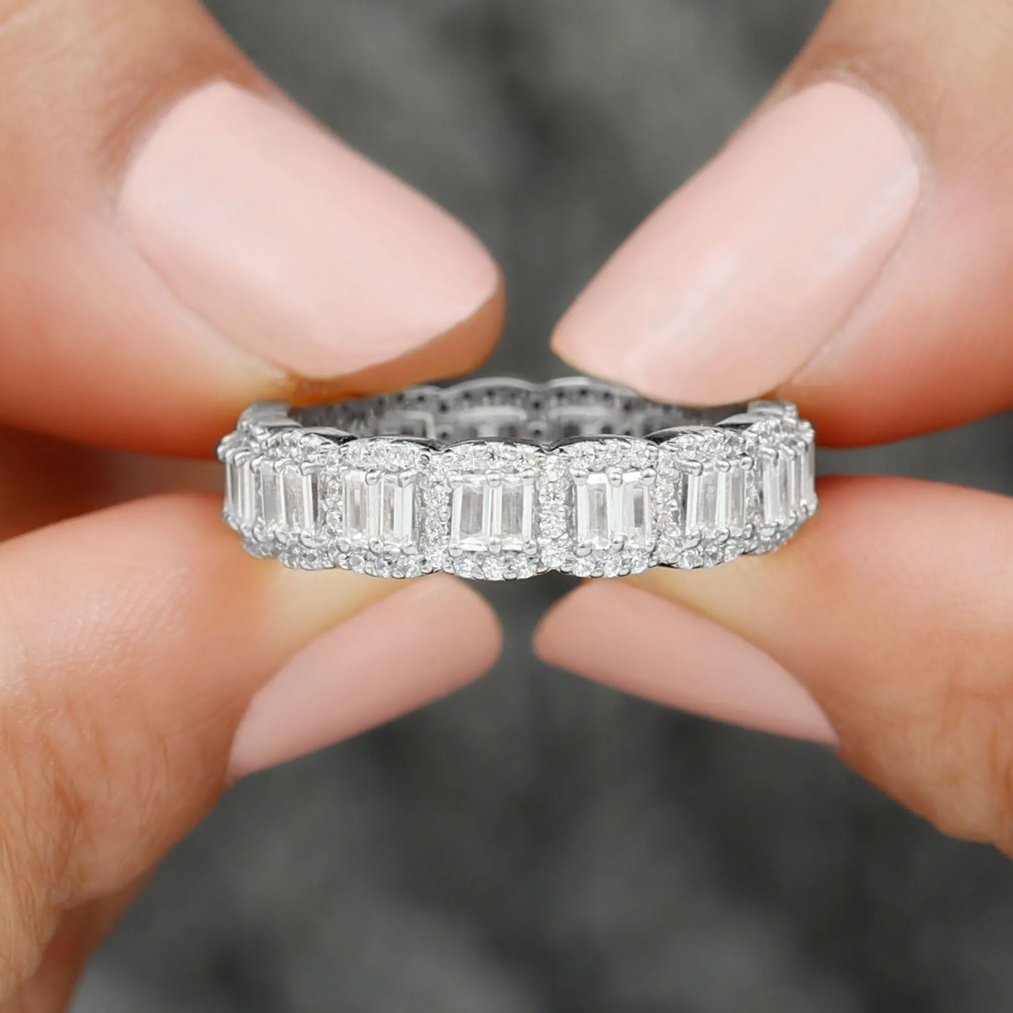 Designer Cubic Zirconia Semi Eternity Band Ring