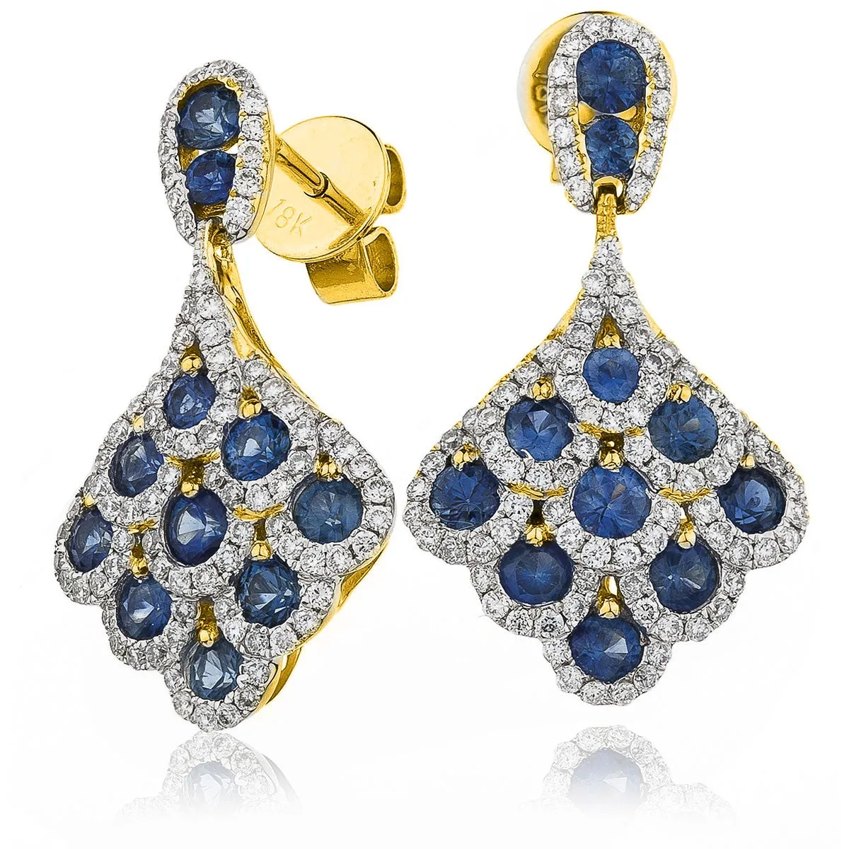 Diamond & Blue Sapphire Cluster Drop Earrings 2.30ct