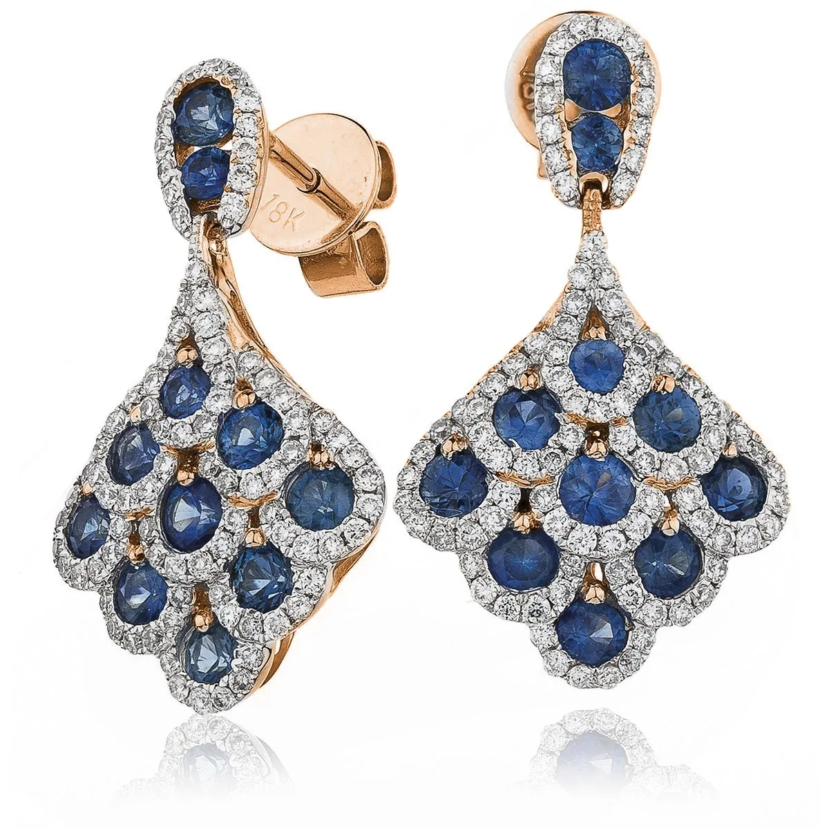 Diamond & Blue Sapphire Cluster Drop Earrings 2.30ct