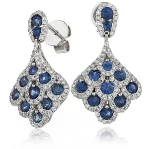 Diamond & Blue Sapphire Cluster Drop Earrings 2.30ct