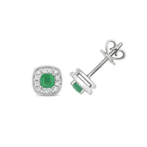 Diamond And Emerald Cushion Stud Earrings ED252WE