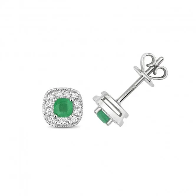 Diamond And Emerald Cushion Stud Earrings ED252WE