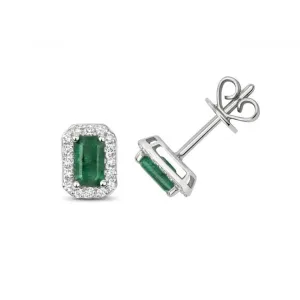 Diamond And Emerald Octagon Stud Earrings ED251WE