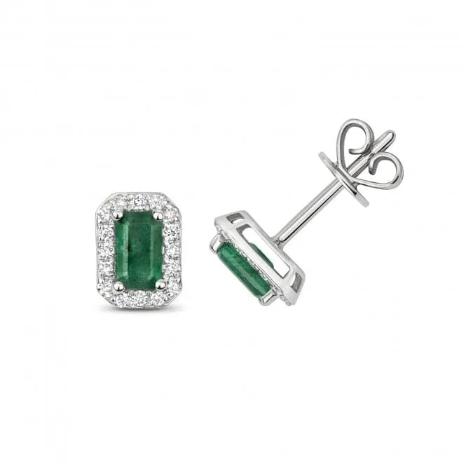Diamond And Emerald Octagon Stud Earrings ED251WE