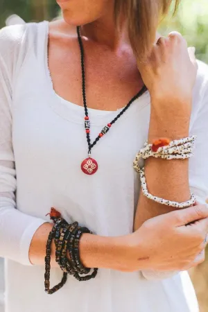 Double Dorje Coral Flower Pendant Necklace