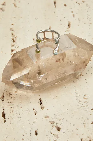 Double Wave Peridot & Aquamarine Ring
