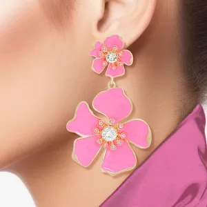 Drop Pink Gold Tropical Flower Earrings for Women