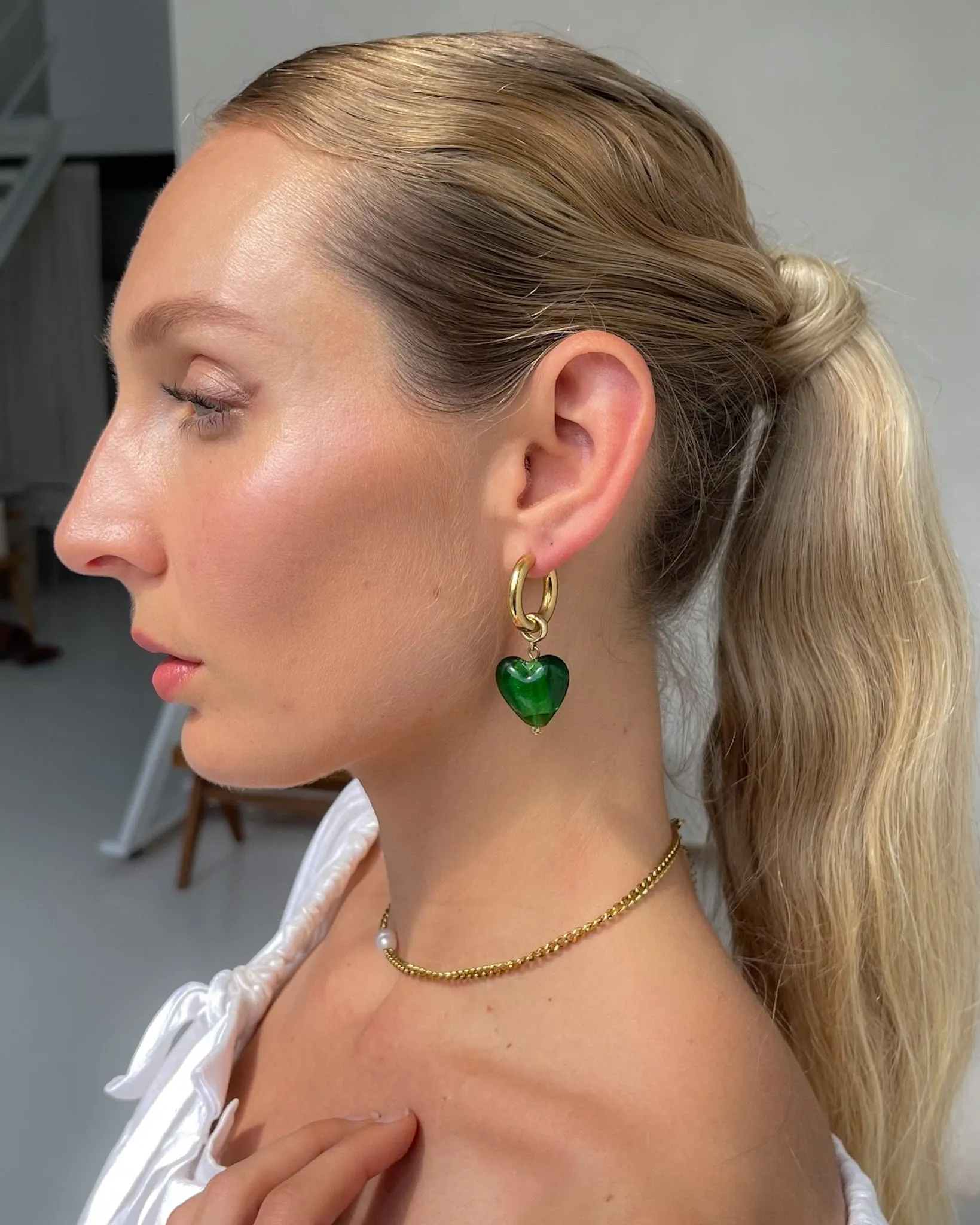 EMERALD DREAM HEART DROP EARRINGS GREEN