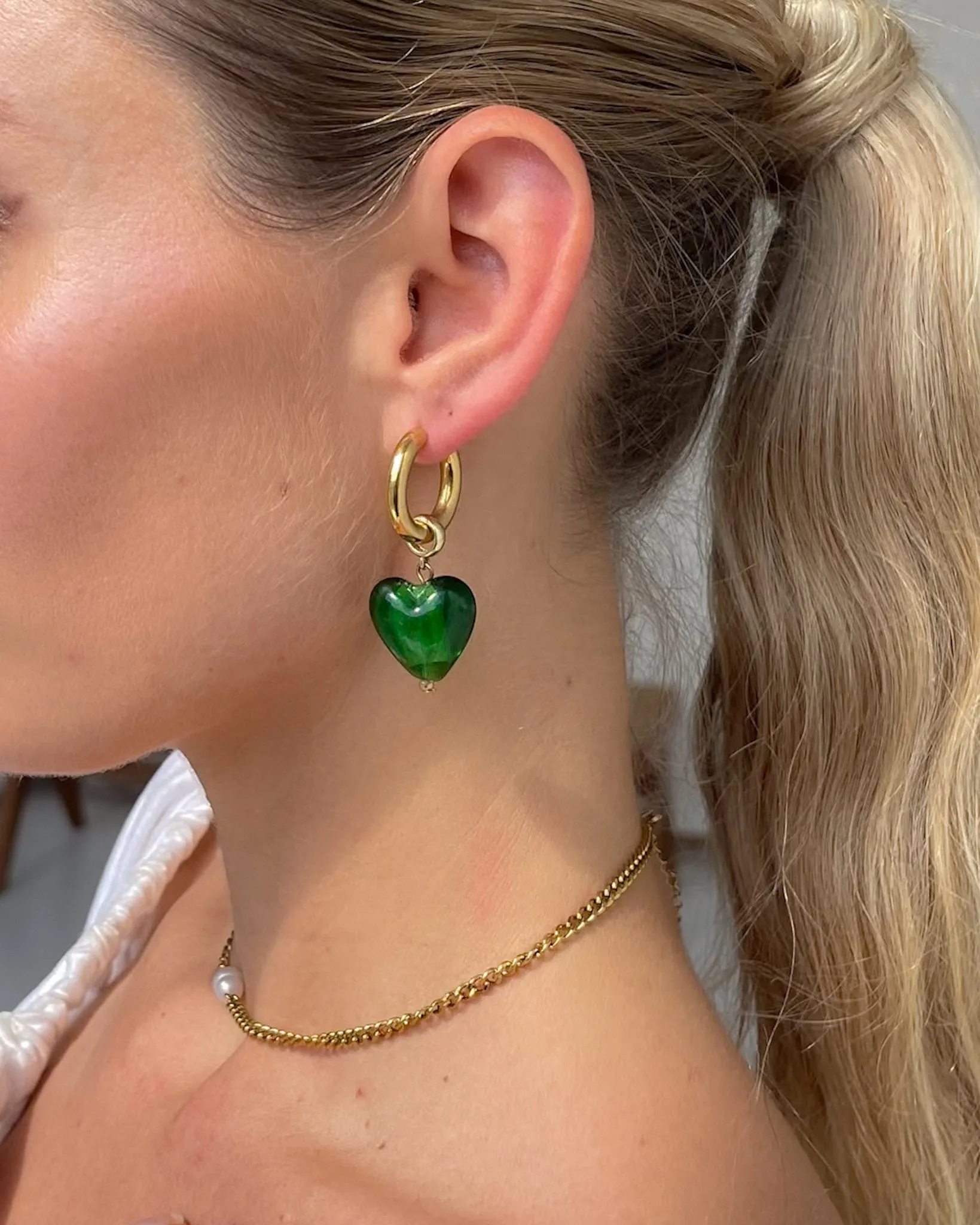EMERALD DREAM HEART DROP EARRINGS GREEN