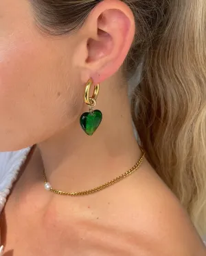 EMERALD DREAM HEART DROP EARRINGS GREEN