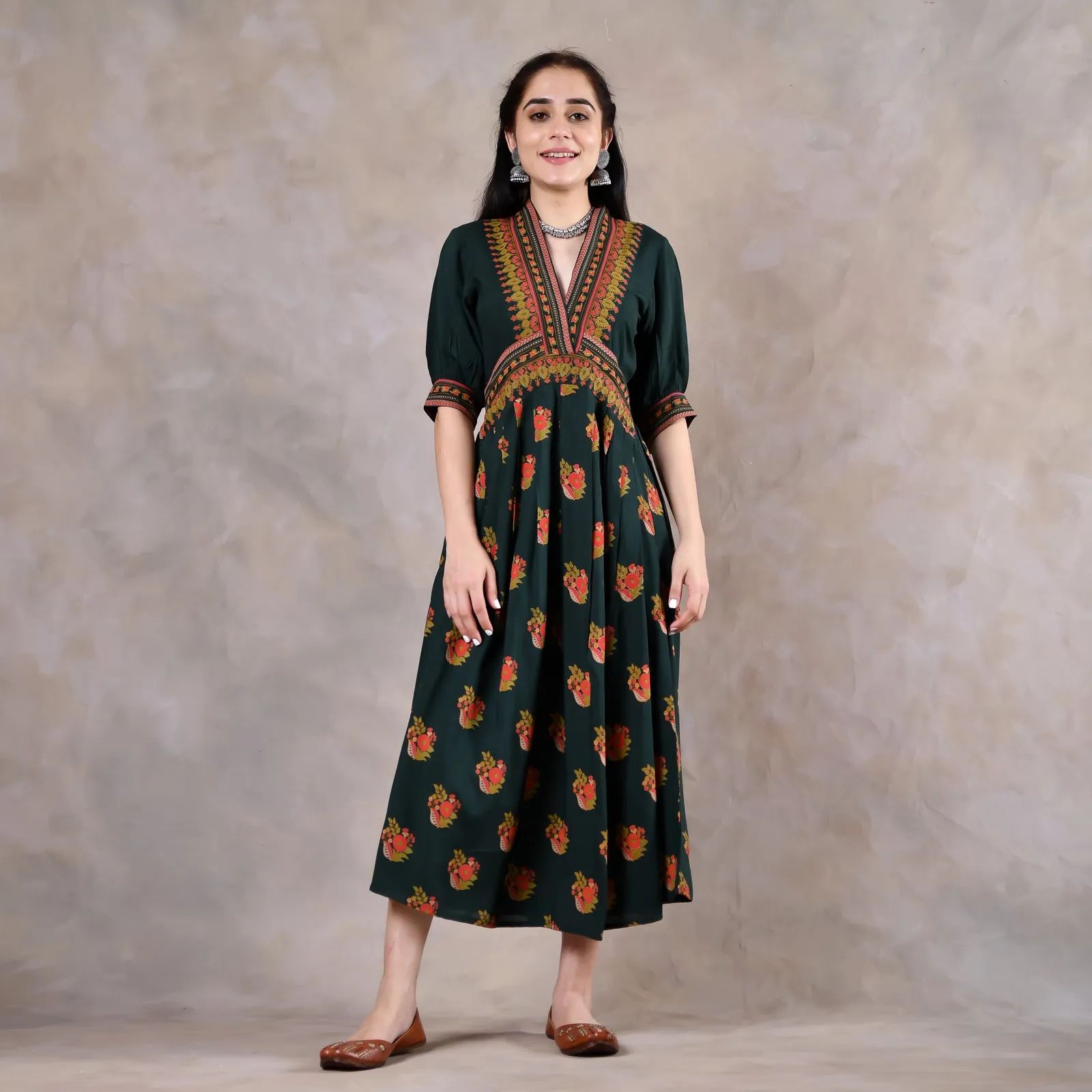 Emerald Green V Neck Alia Cut Dress