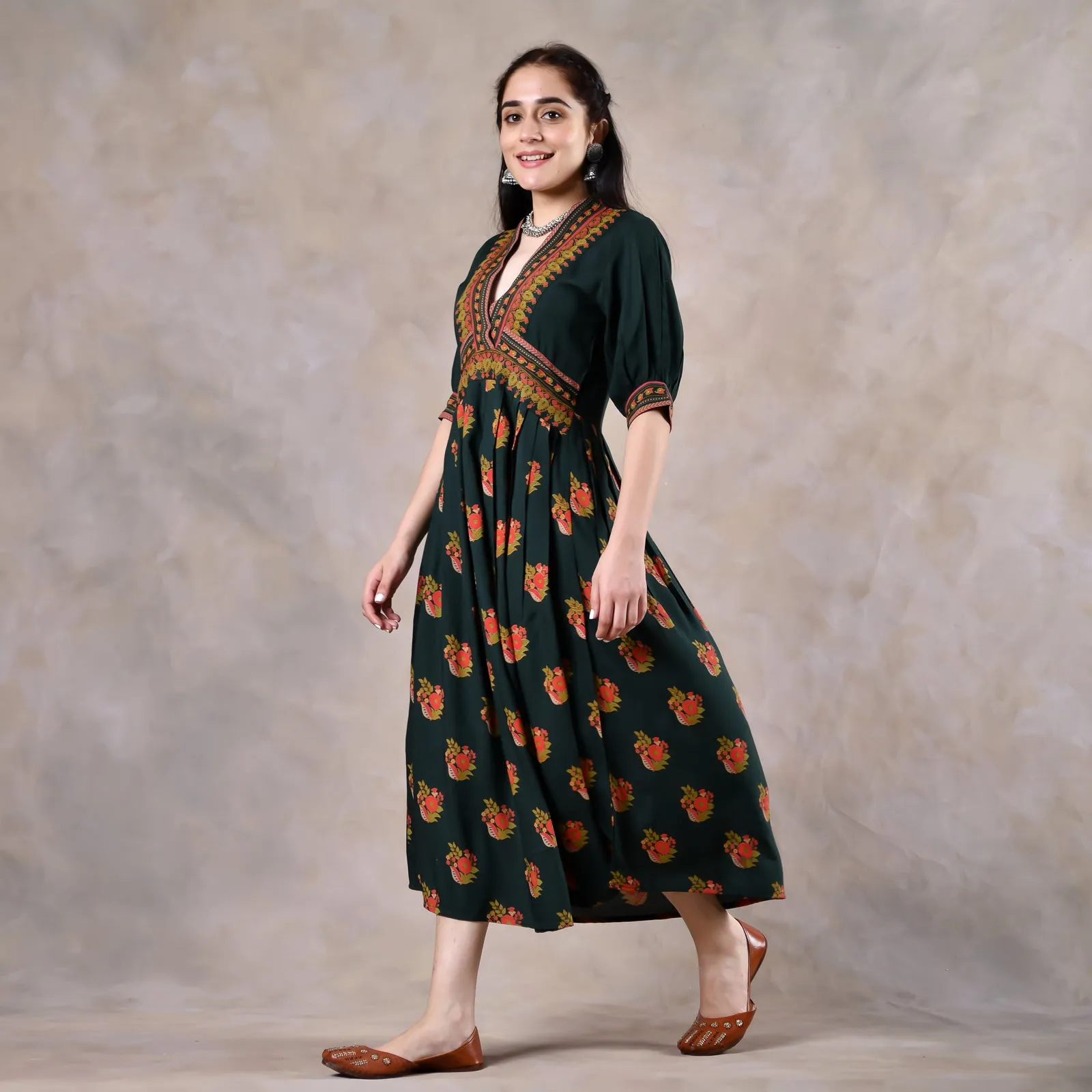 Emerald Green V Neck Alia Cut Dress