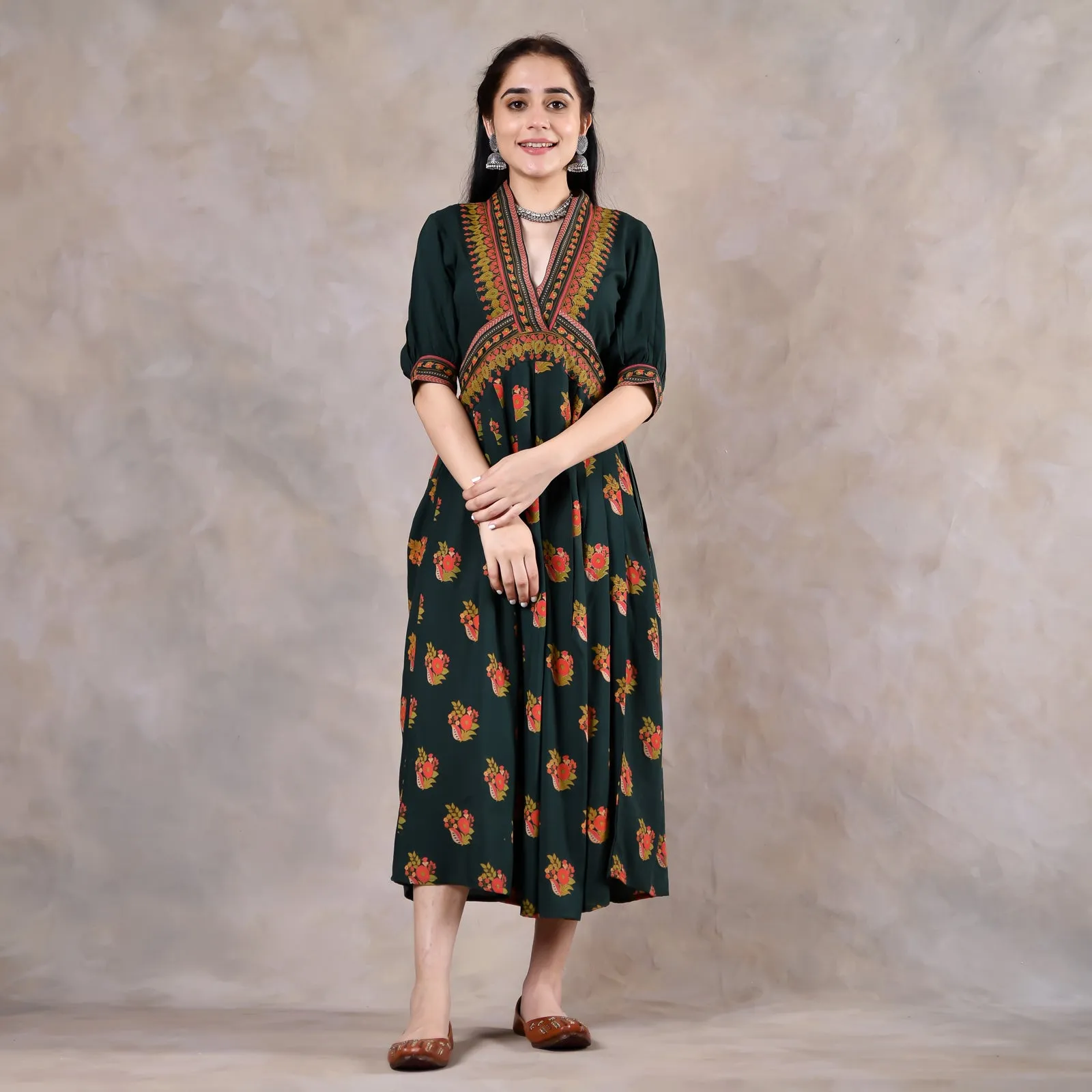 Emerald Green V Neck Alia Cut Dress