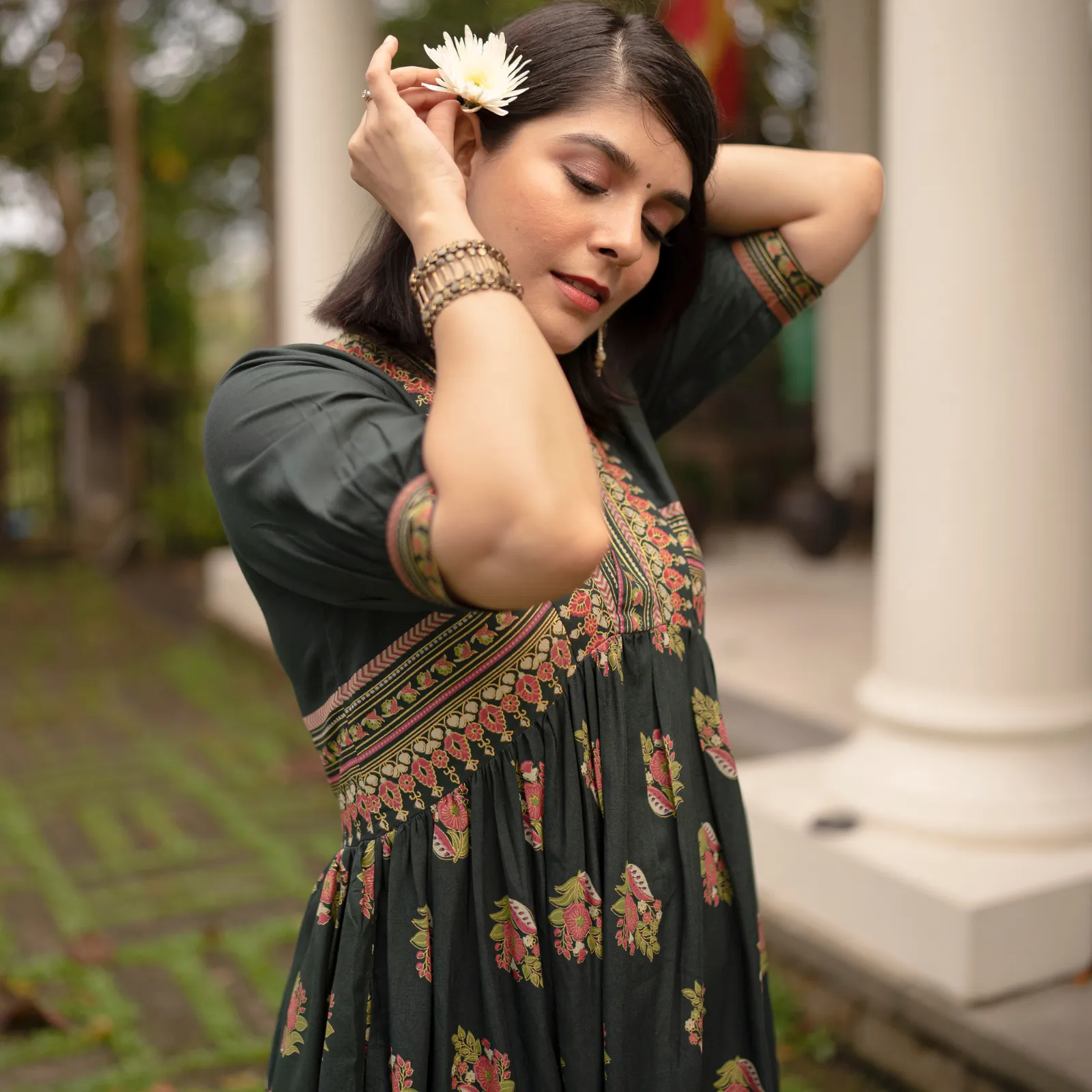 Emerald Green V Neck Alia Cut Dress