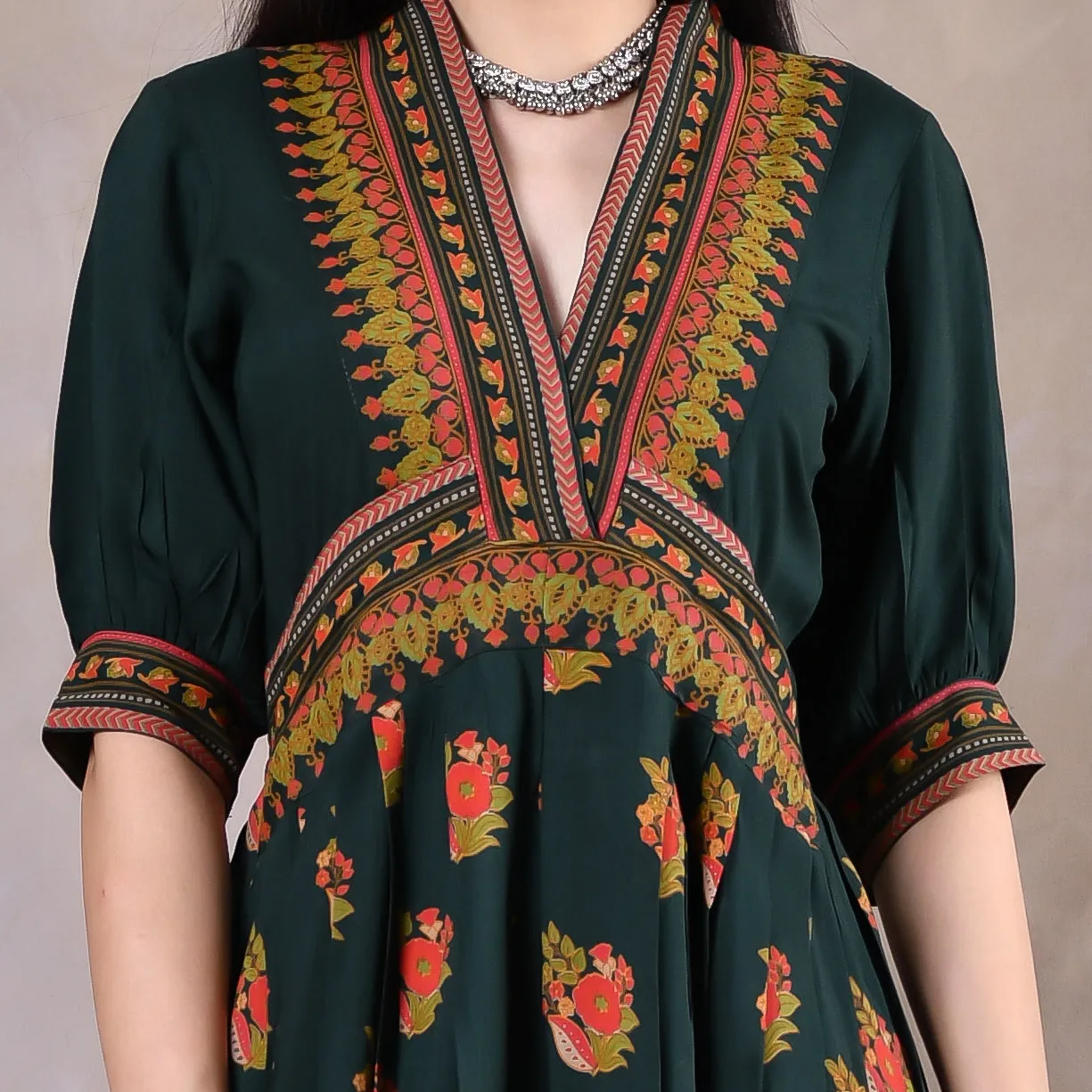 Emerald Green V Neck Alia Cut Dress