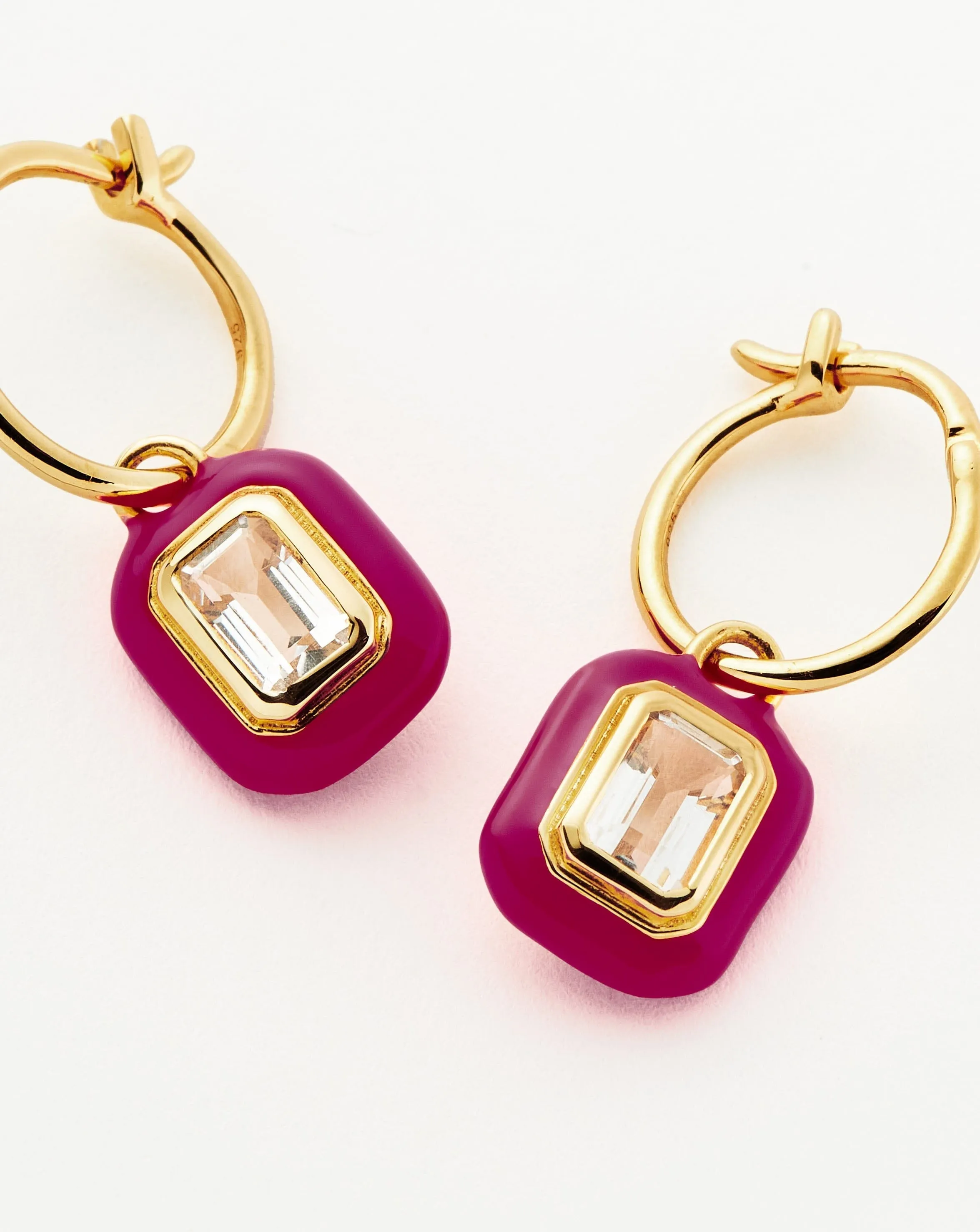 Enamel & Stone Charm Mini Hoop Earrings | 18k Gold Vermeil/White Cubic Zirconia