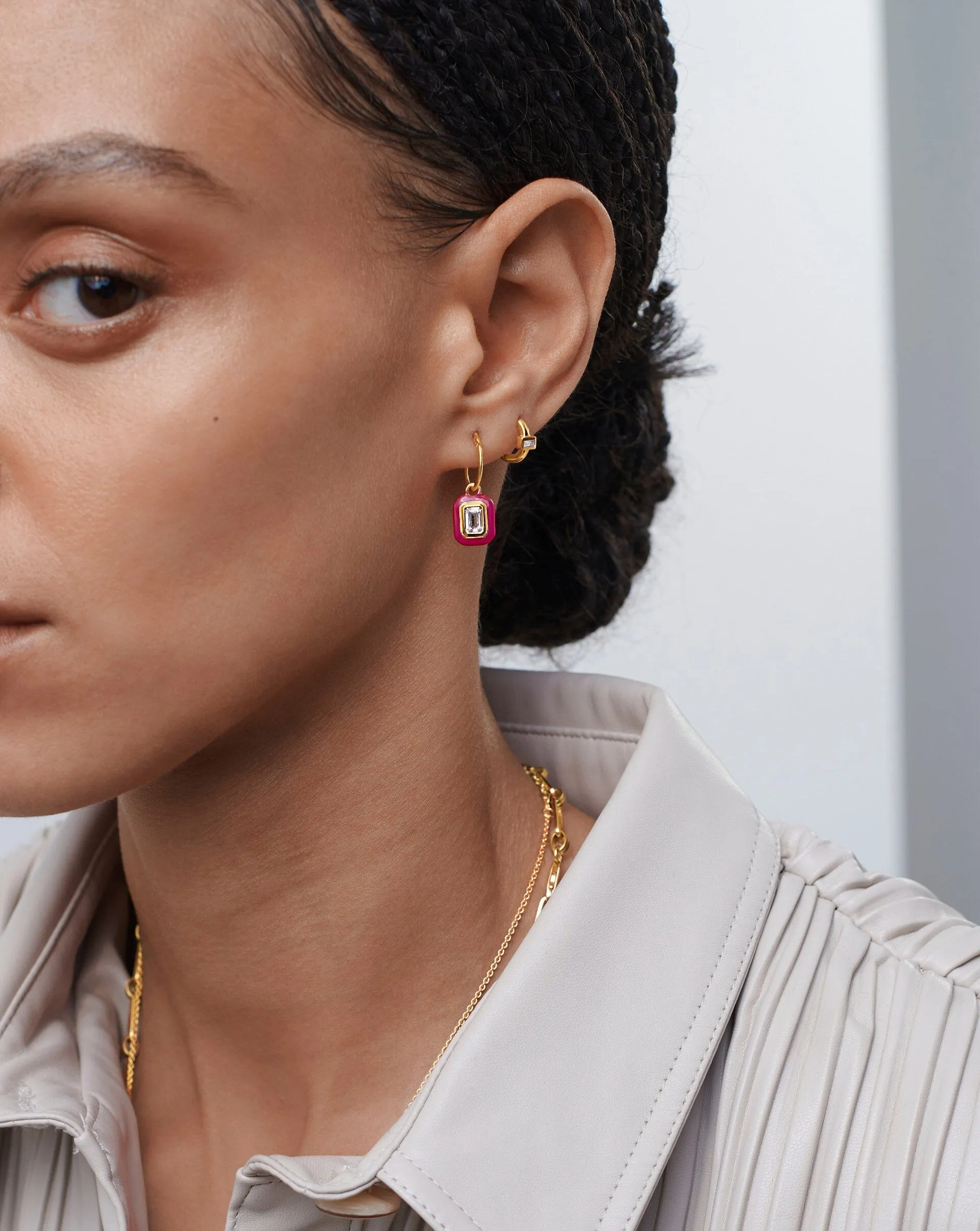 Enamel & Stone Charm Mini Hoop Earrings | 18k Gold Vermeil/White Cubic Zirconia