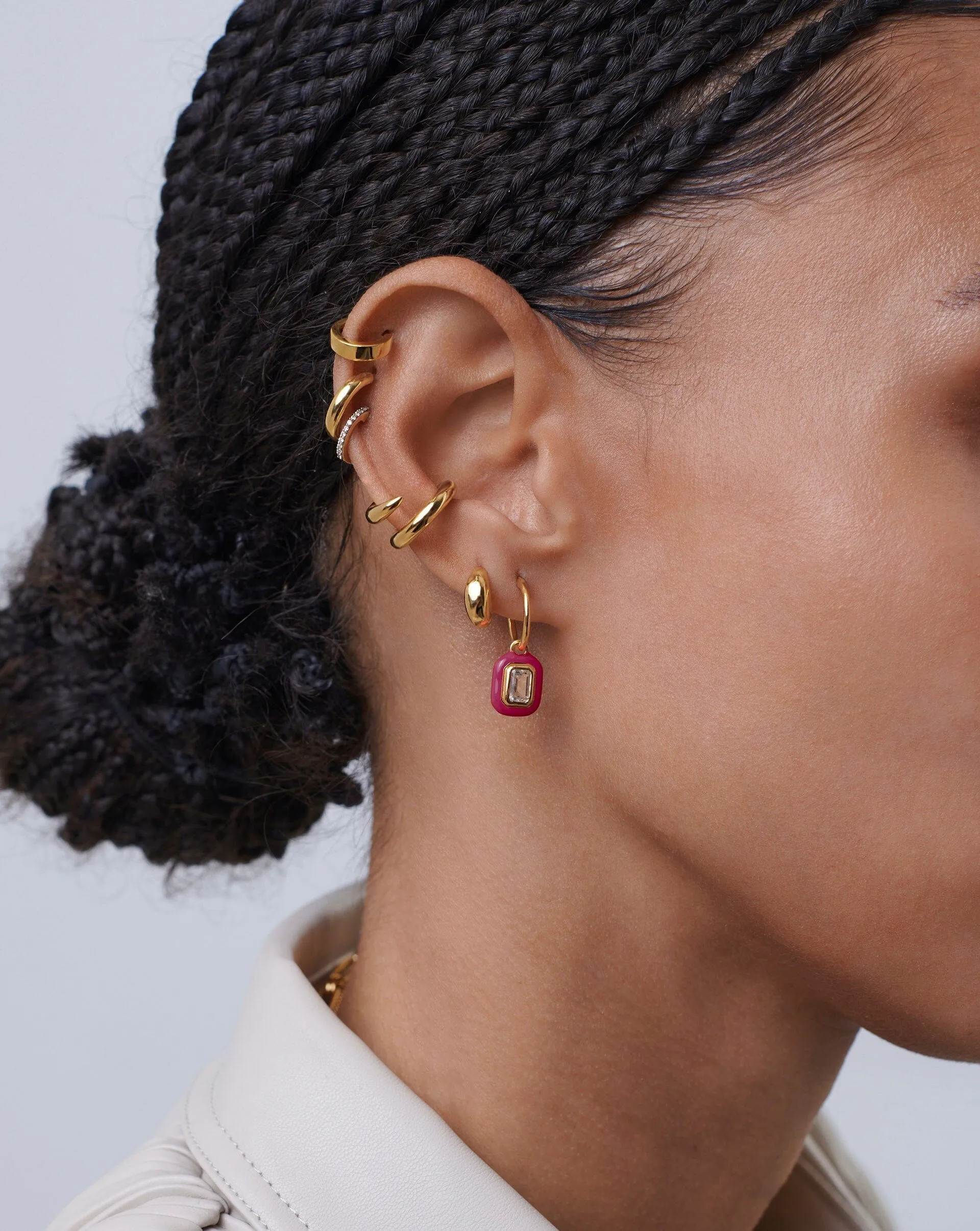 Enamel & Stone Charm Mini Hoop Earrings | 18k Gold Vermeil/White Cubic Zirconia
