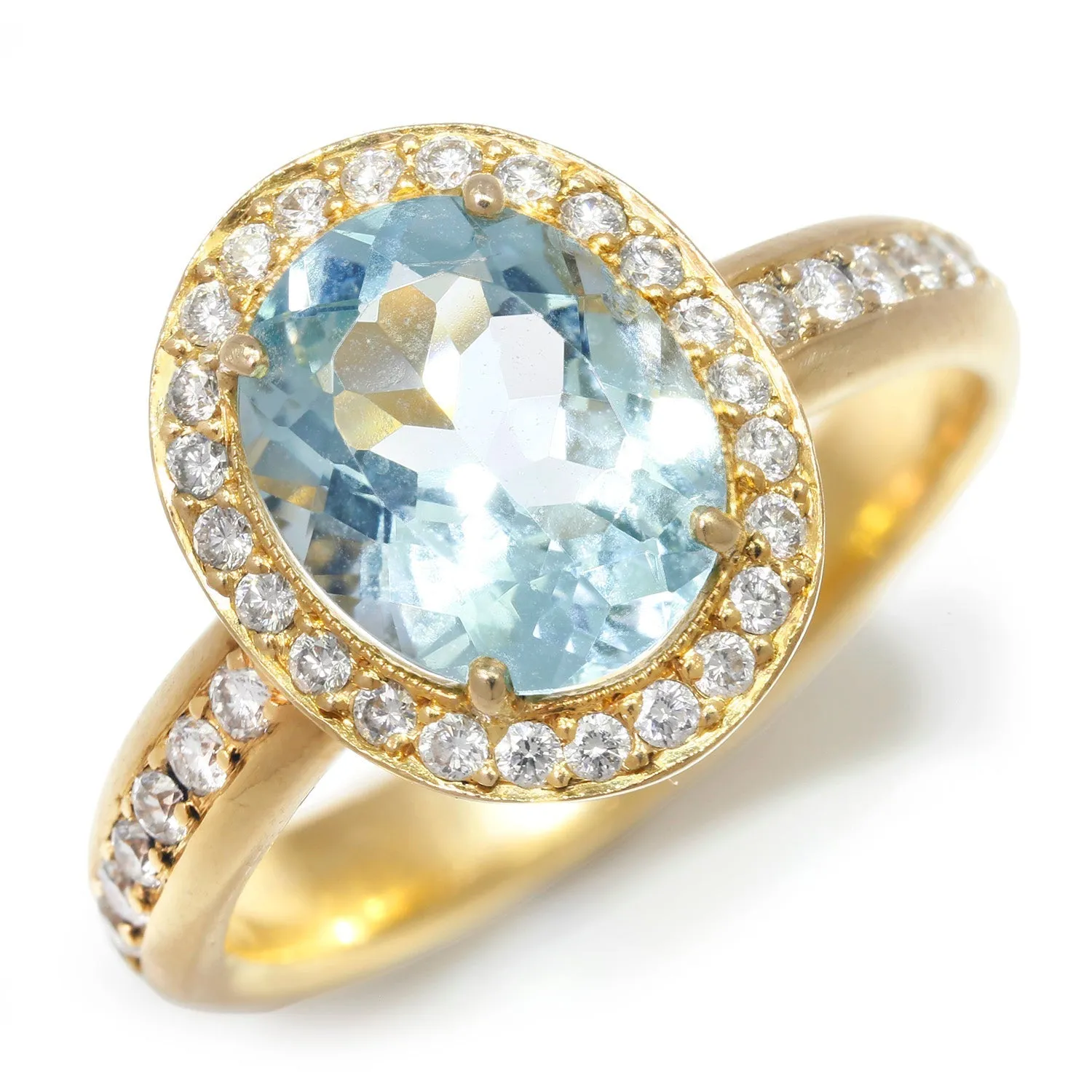 Erica Courtney Aquamarine Halo Eternity Ring with Diamonds 18K