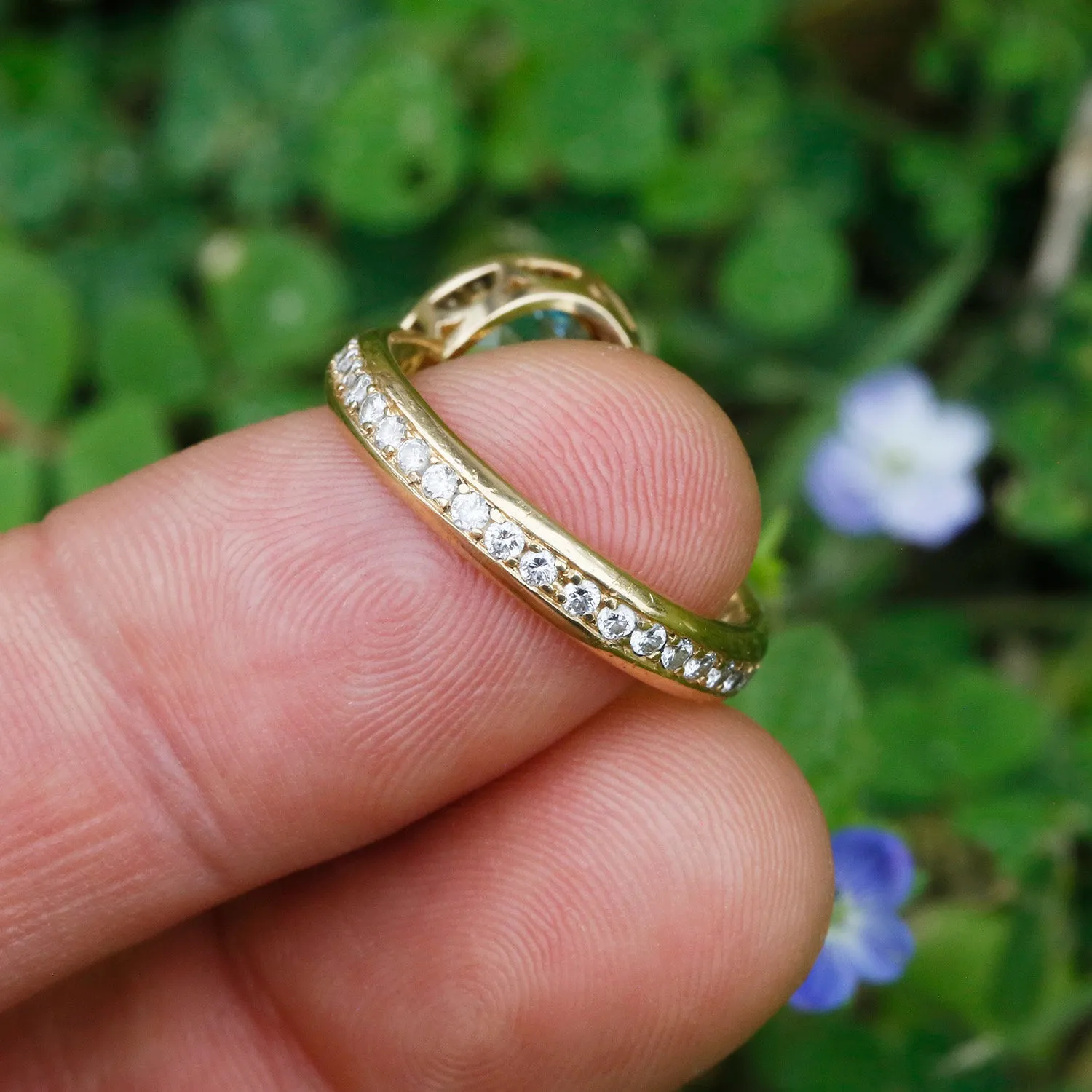 Erica Courtney Aquamarine Halo Eternity Ring with Diamonds 18K