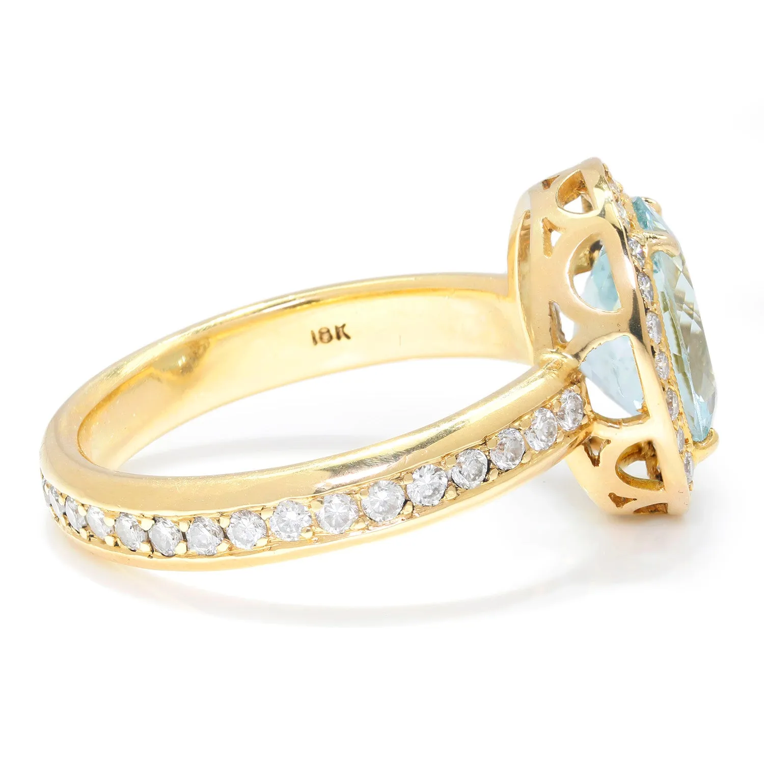 Erica Courtney Aquamarine Halo Eternity Ring with Diamonds 18K