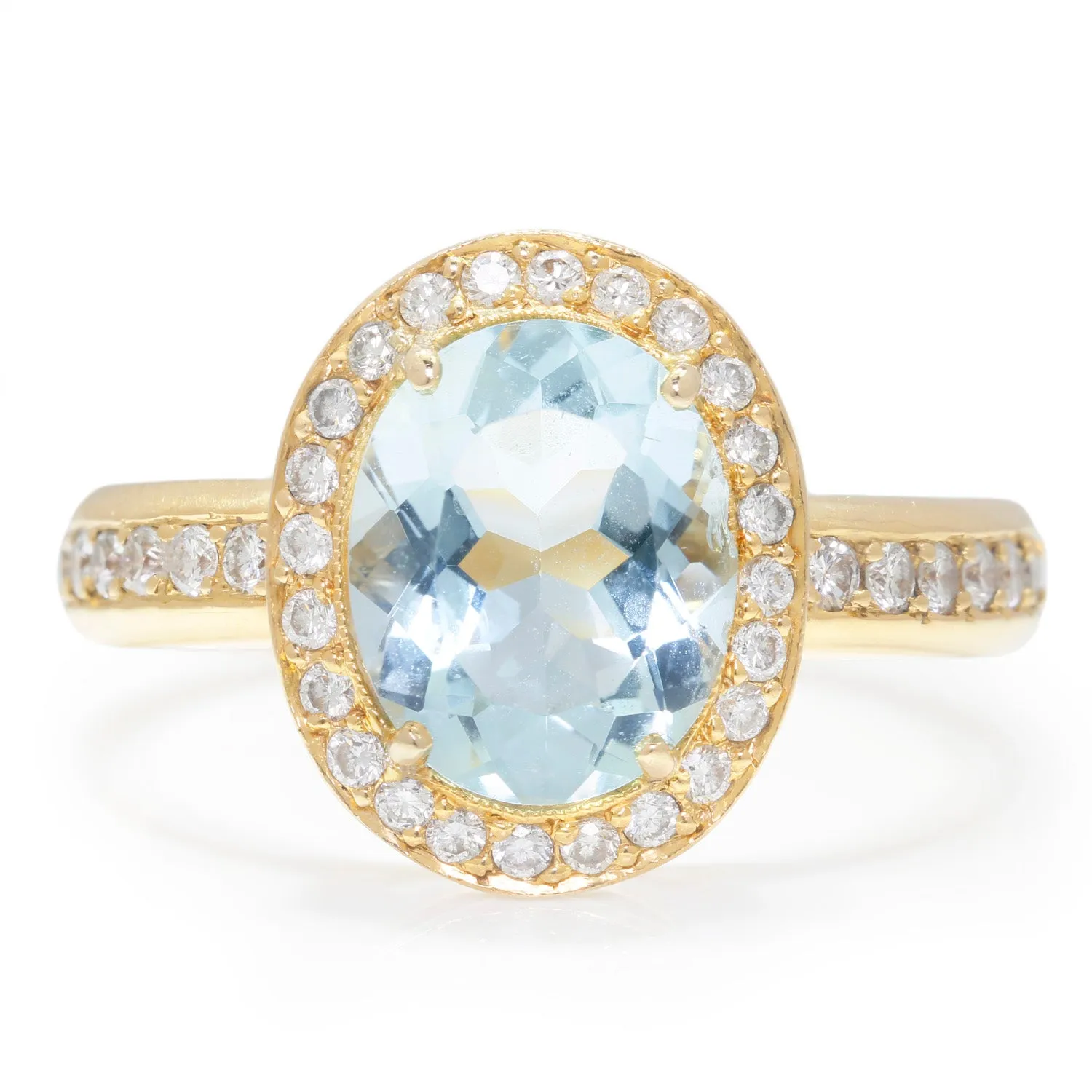 Erica Courtney Aquamarine Halo Eternity Ring with Diamonds 18K