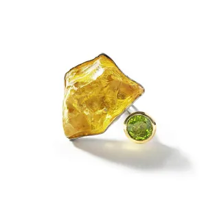 Eutope Rough Lemon Quartz and Peridot Ring