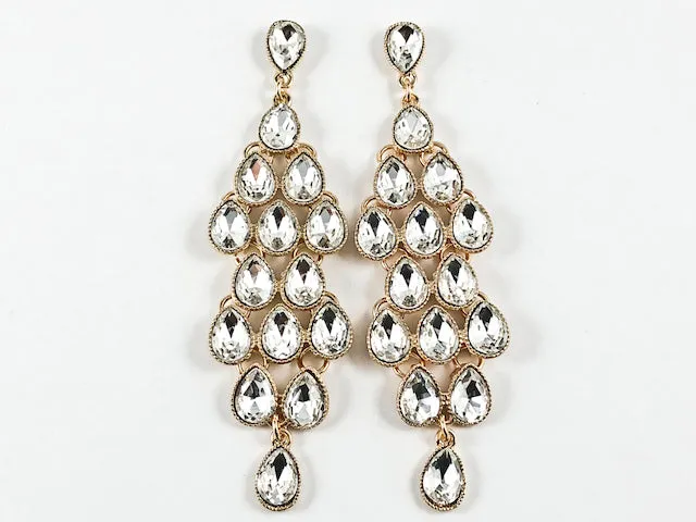 Fancy Elegant Long Chandelier Style Gold Tone Fashion Earrings