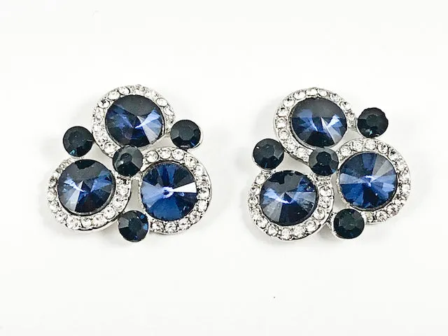 Fancy Unique Tri Round Halo Design Triangle Shape Sapphire Crystals Fashion Earrings