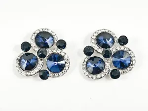 Fancy Unique Tri Round Halo Design Triangle Shape Sapphire Crystals Fashion Earrings