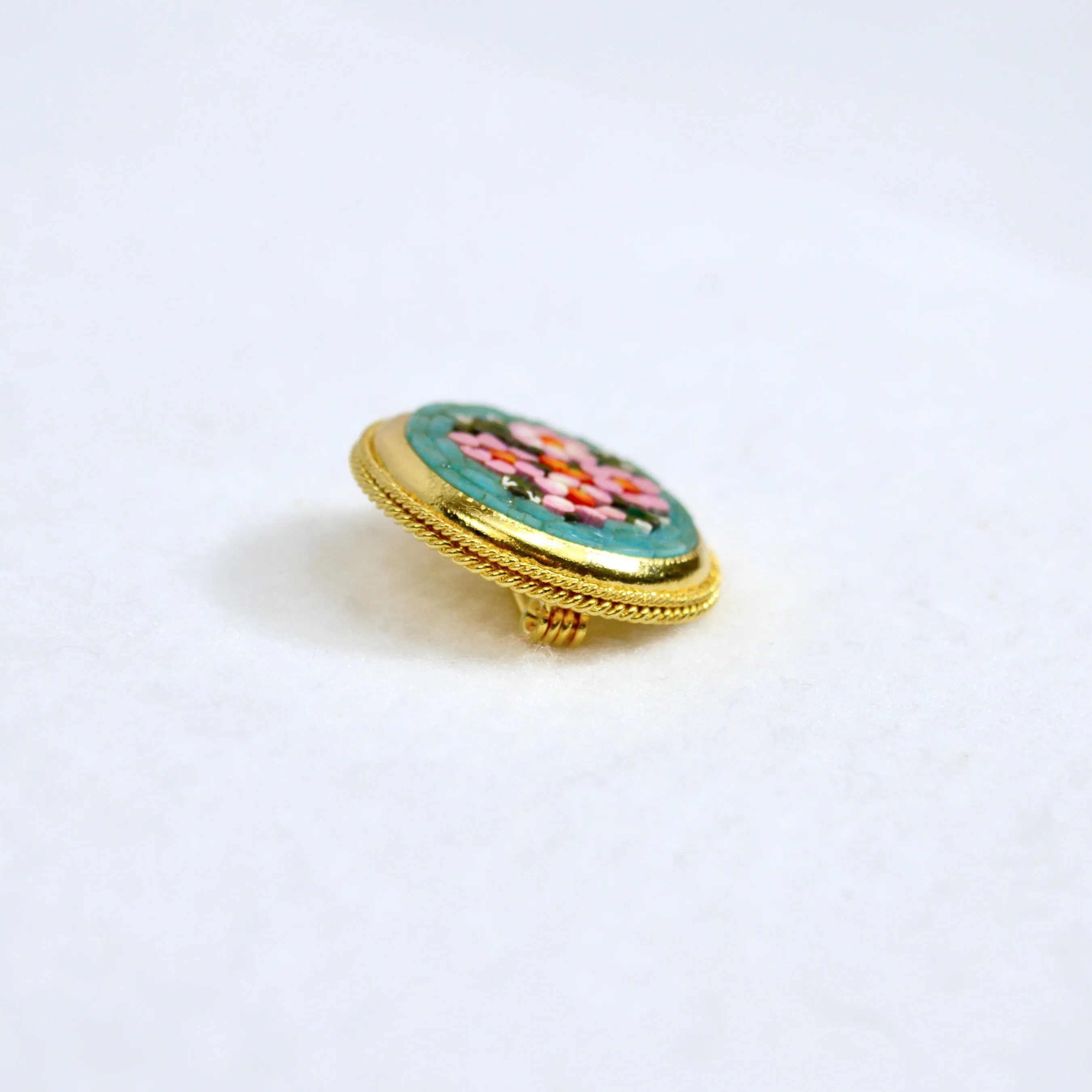 Florentine Mosaic Round Brooch, Lapel Pin, Made in Italy