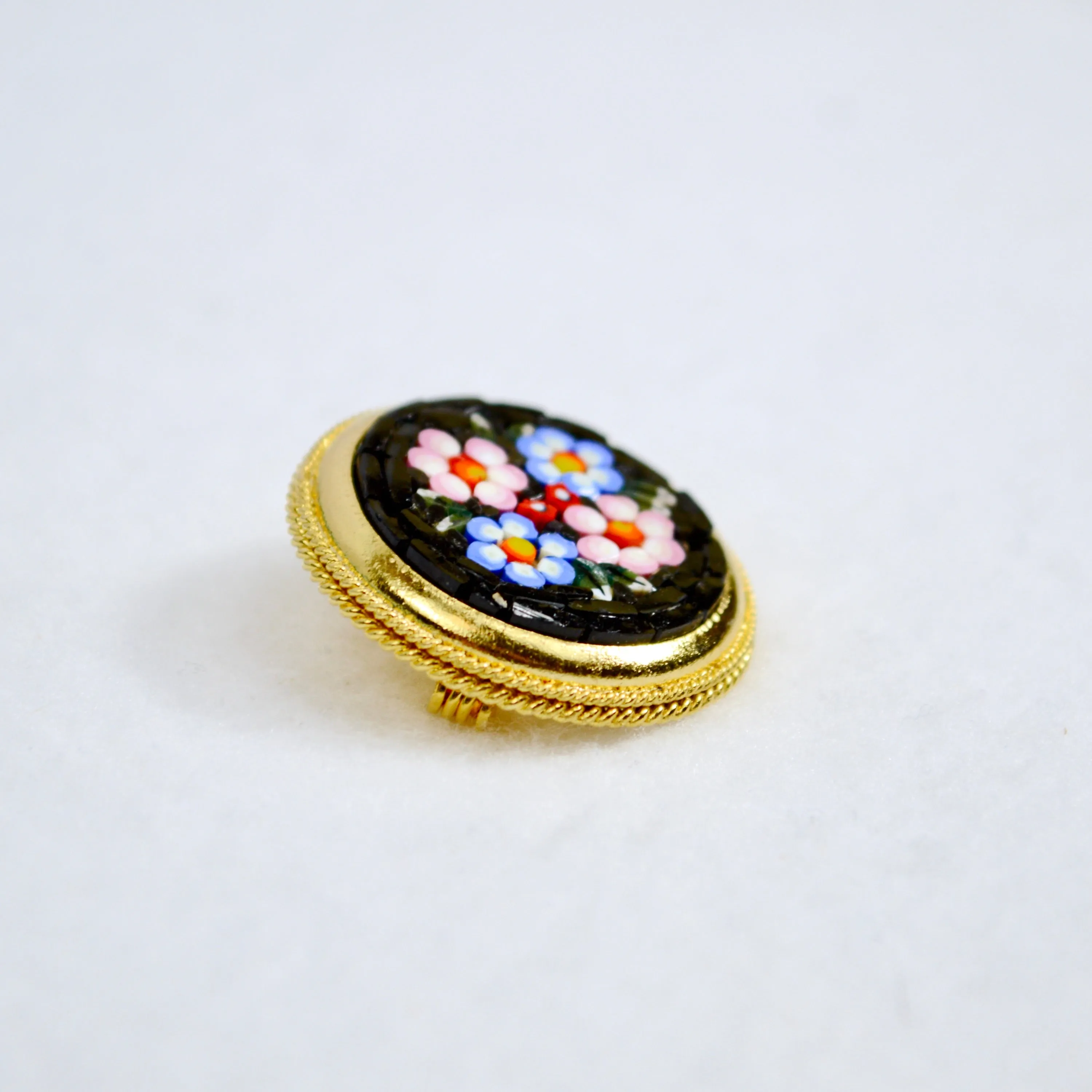 Florentine Mosaic Round Brooch, Lapel Pin, Made in Italy