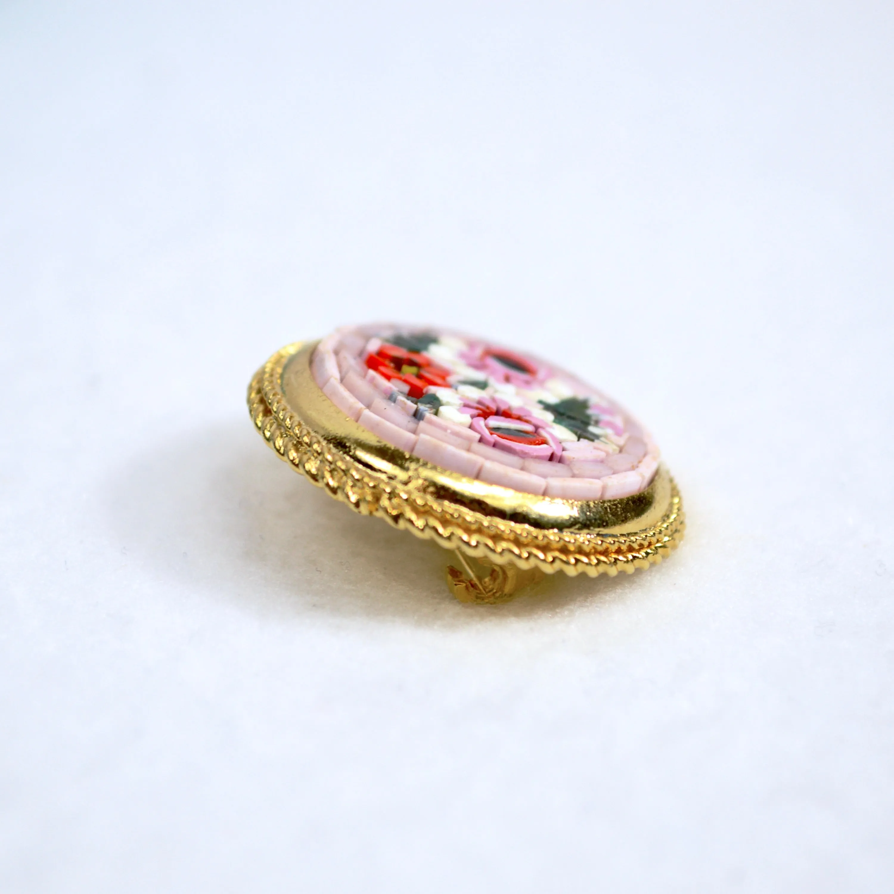 Florentine Mosaic Round Brooch, Lapel Pin, Made in Italy