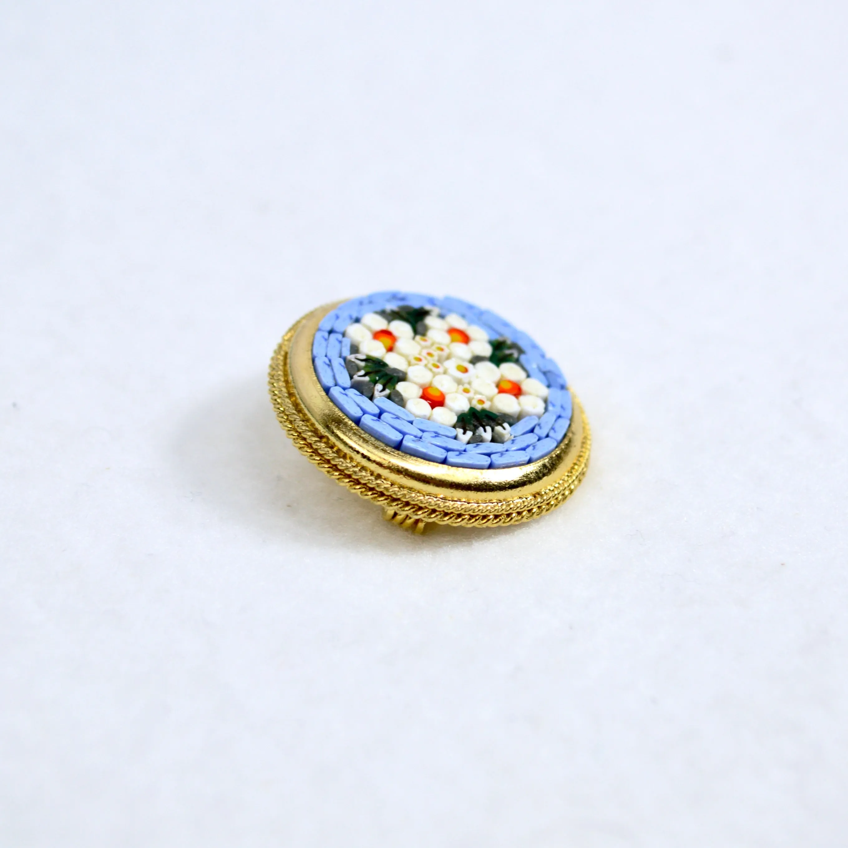 Florentine Mosaic Round Brooch, Lapel Pin, Made in Italy
