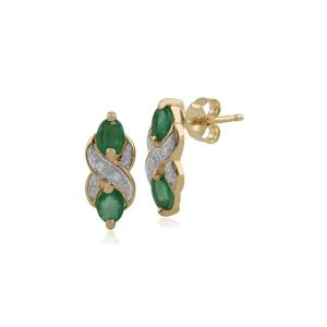 Gelb 9ct Gold 0.66ct Smaragd & Diamant Jugendstil Ohrstecker