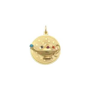 Genie Oil Lamp Gemstones Medallion Pendant (14K)