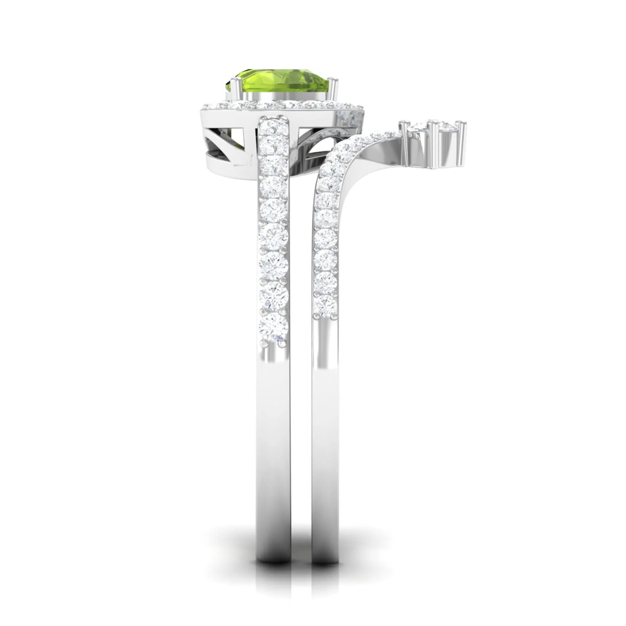 Genuine Peridot Ring Set with Moissanite
