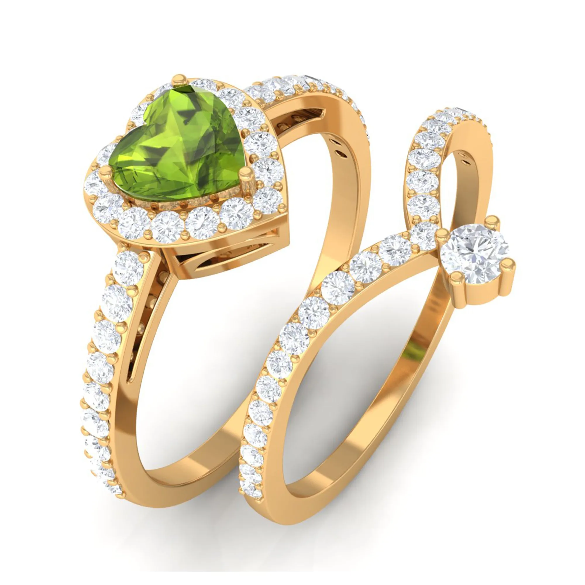 Genuine Peridot Ring Set with Moissanite