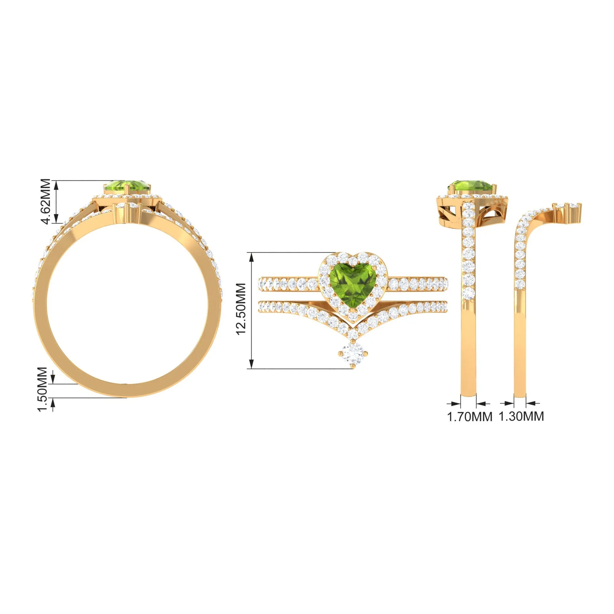 Genuine Peridot Ring Set with Moissanite