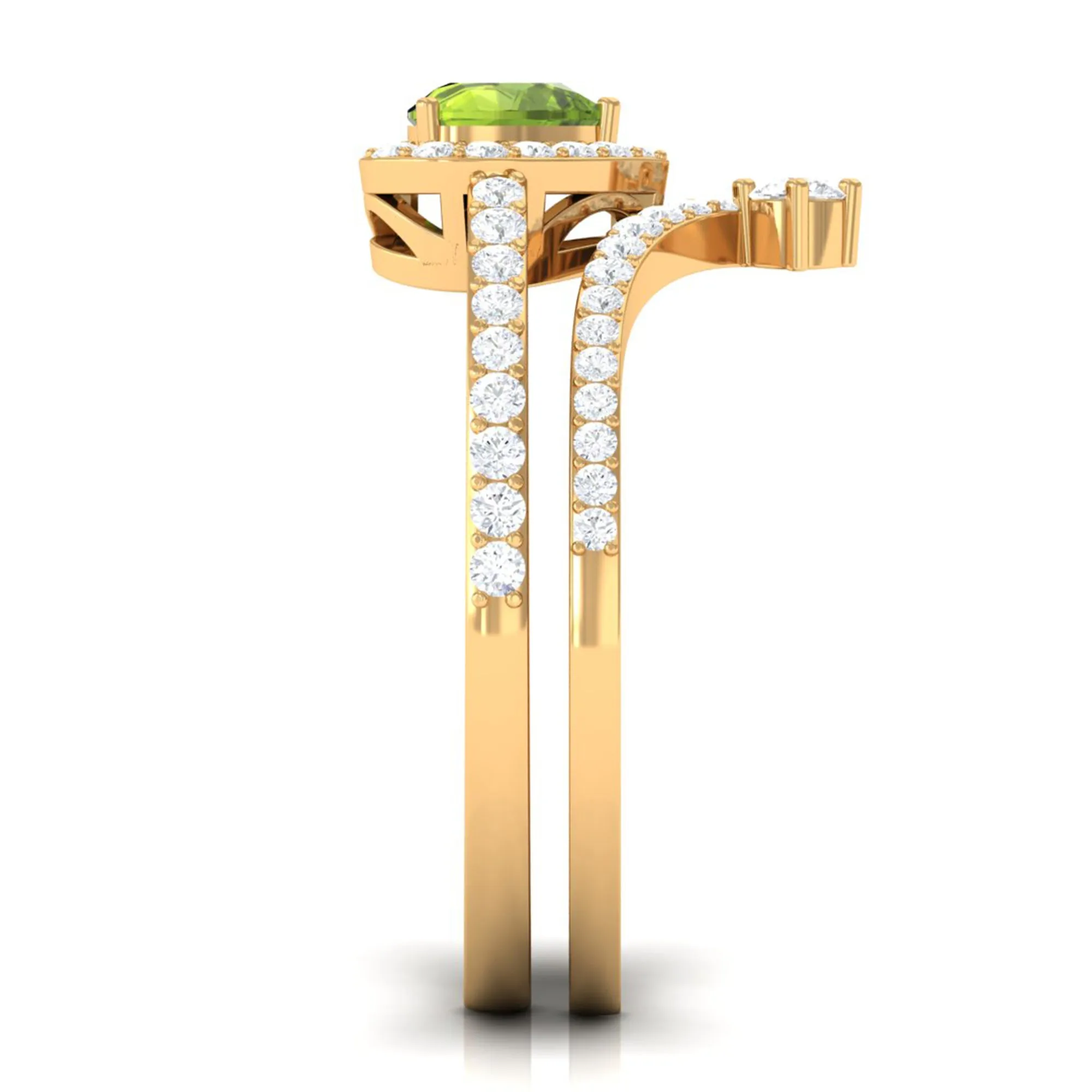 Genuine Peridot Ring Set with Moissanite