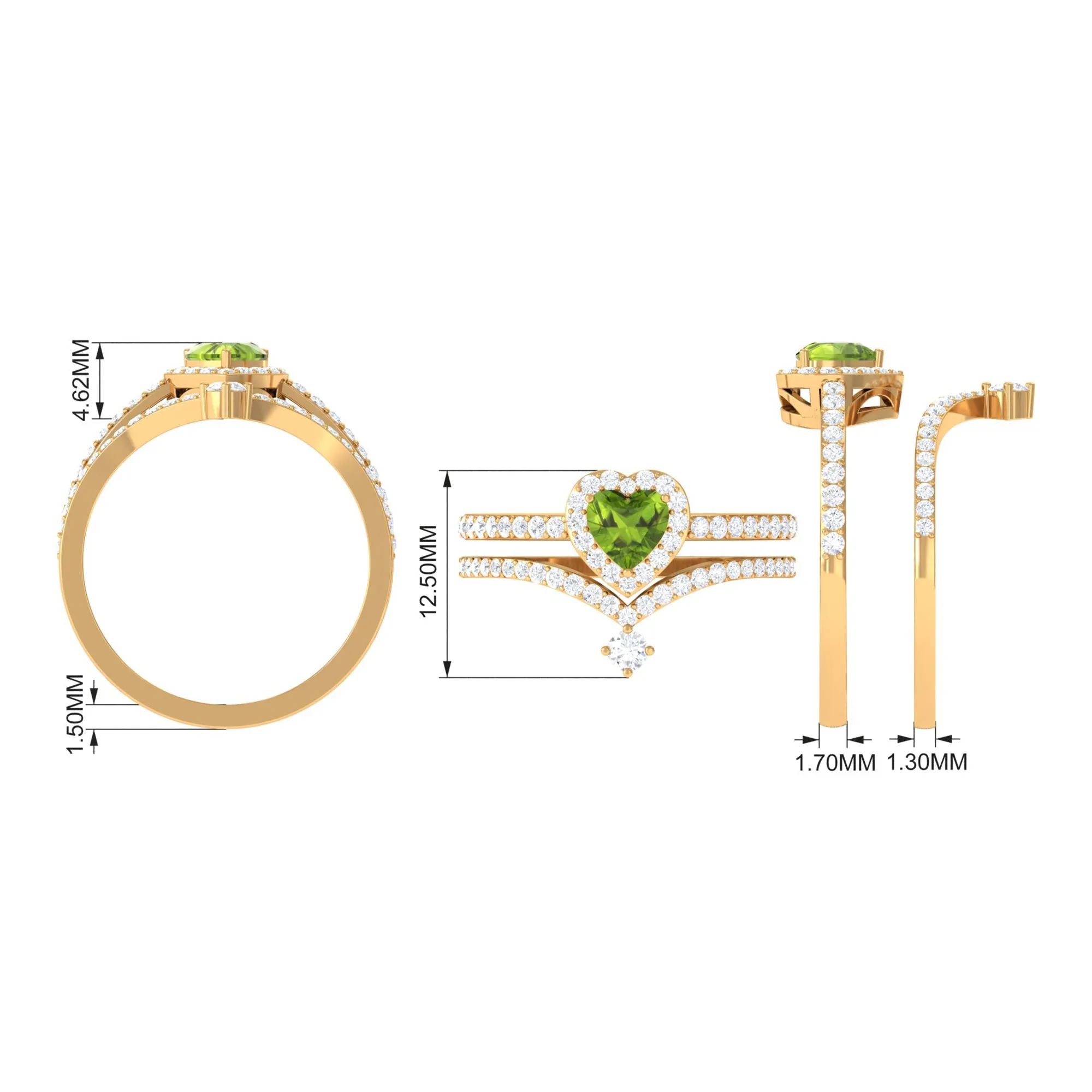 Genuine Peridot Ring Set with Moissanite