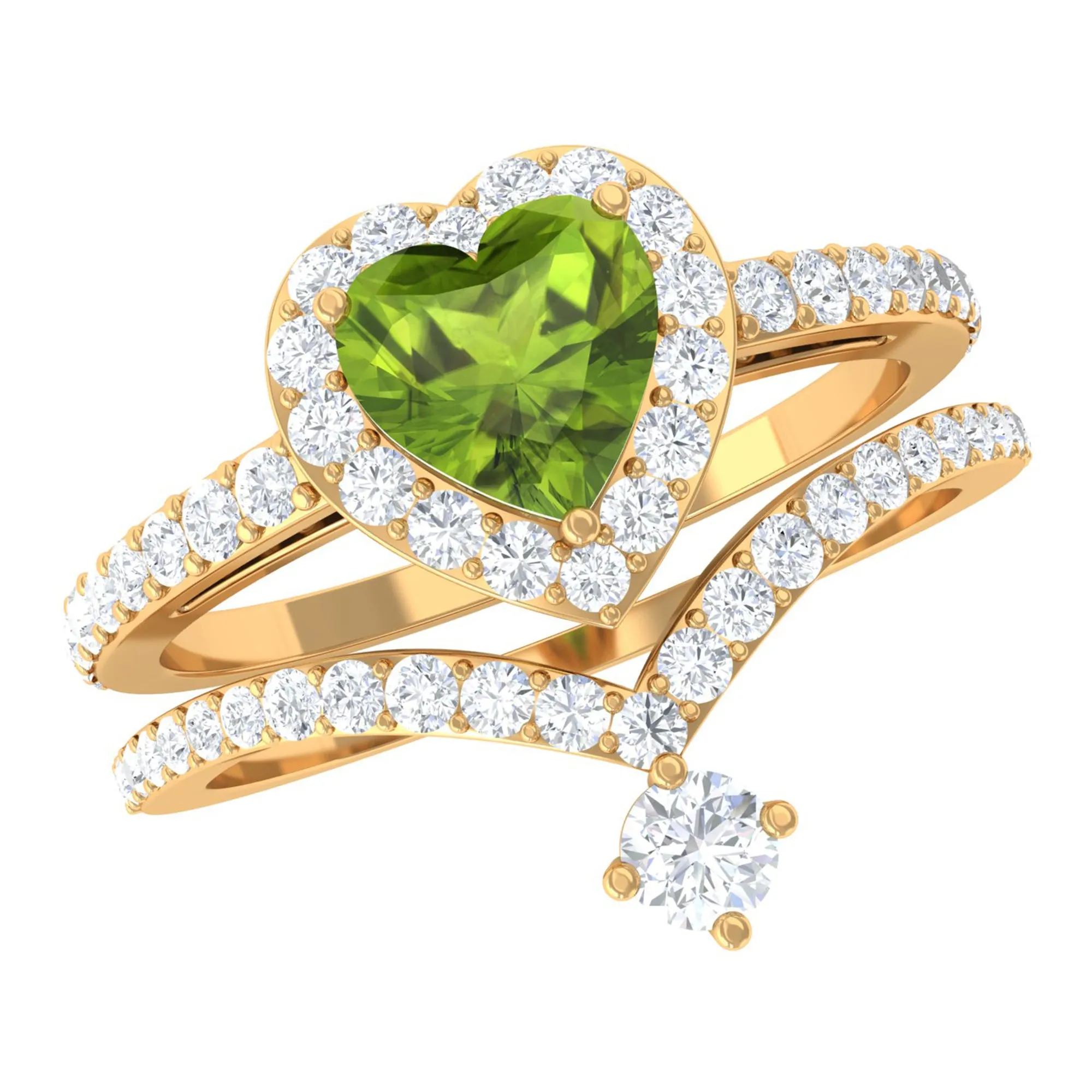 Genuine Peridot Ring Set with Moissanite