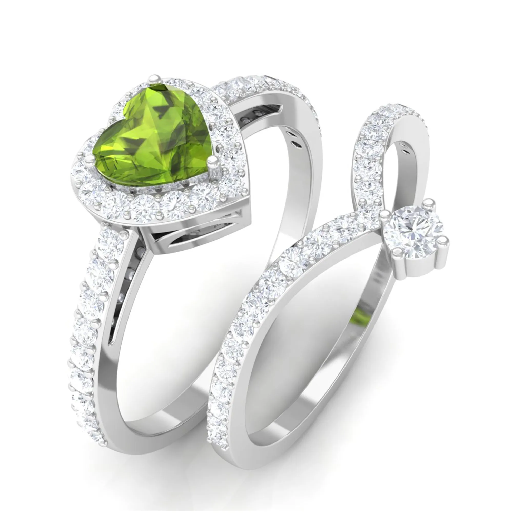 Genuine Peridot Ring Set with Moissanite
