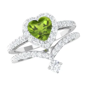 Genuine Peridot Ring Set with Moissanite