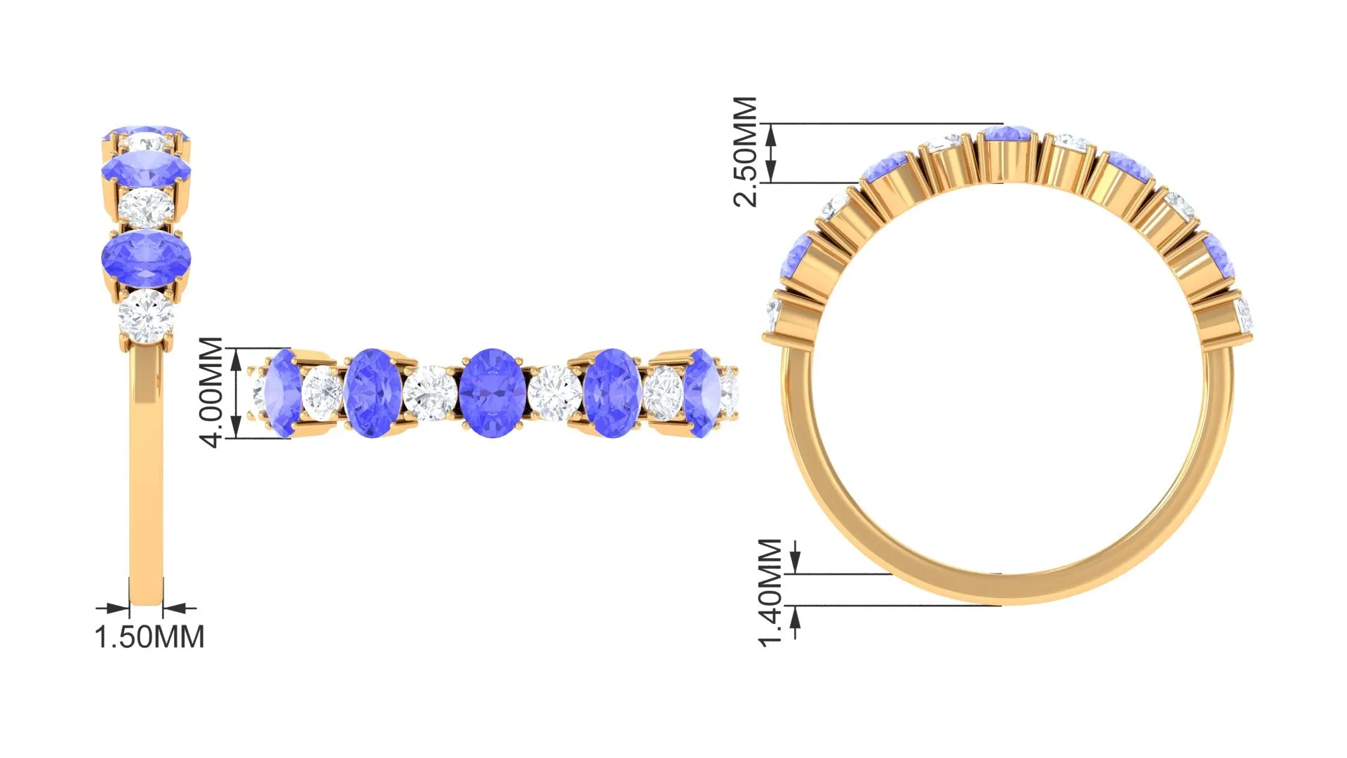Genuine Tanzanite Stackable Half Eternity Ring