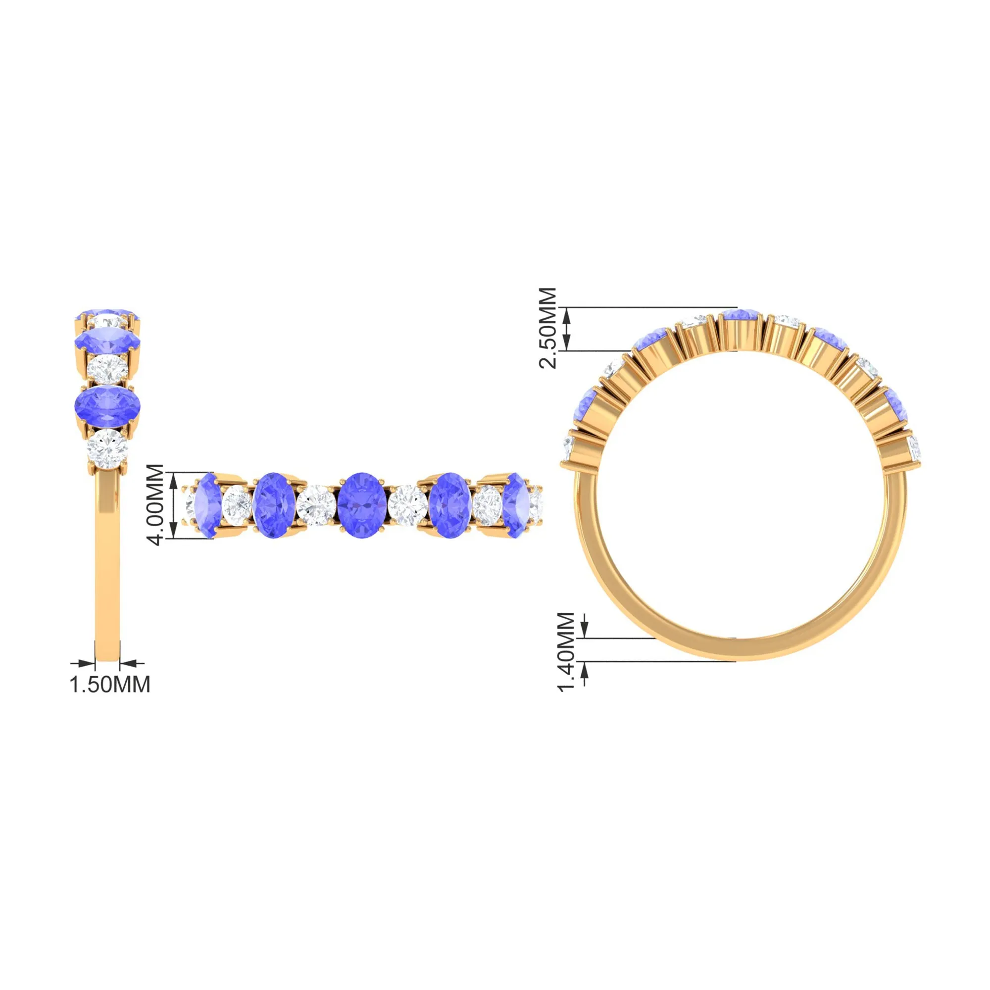 Genuine Tanzanite Stackable Half Eternity Ring