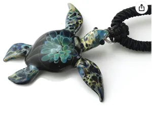 Glass Hawaiian Honu Green Sea Turtle Necklace Opal Pendant Beach Ocean Tropical Sea Turtle Coral Reef Jewelry Hawaiian Chord Chain Gift