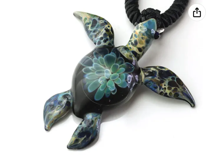 Glass Hawaiian Honu Green Sea Turtle Necklace Opal Pendant Beach Ocean Tropical Sea Turtle Coral Reef Jewelry Hawaiian Chord Chain Gift