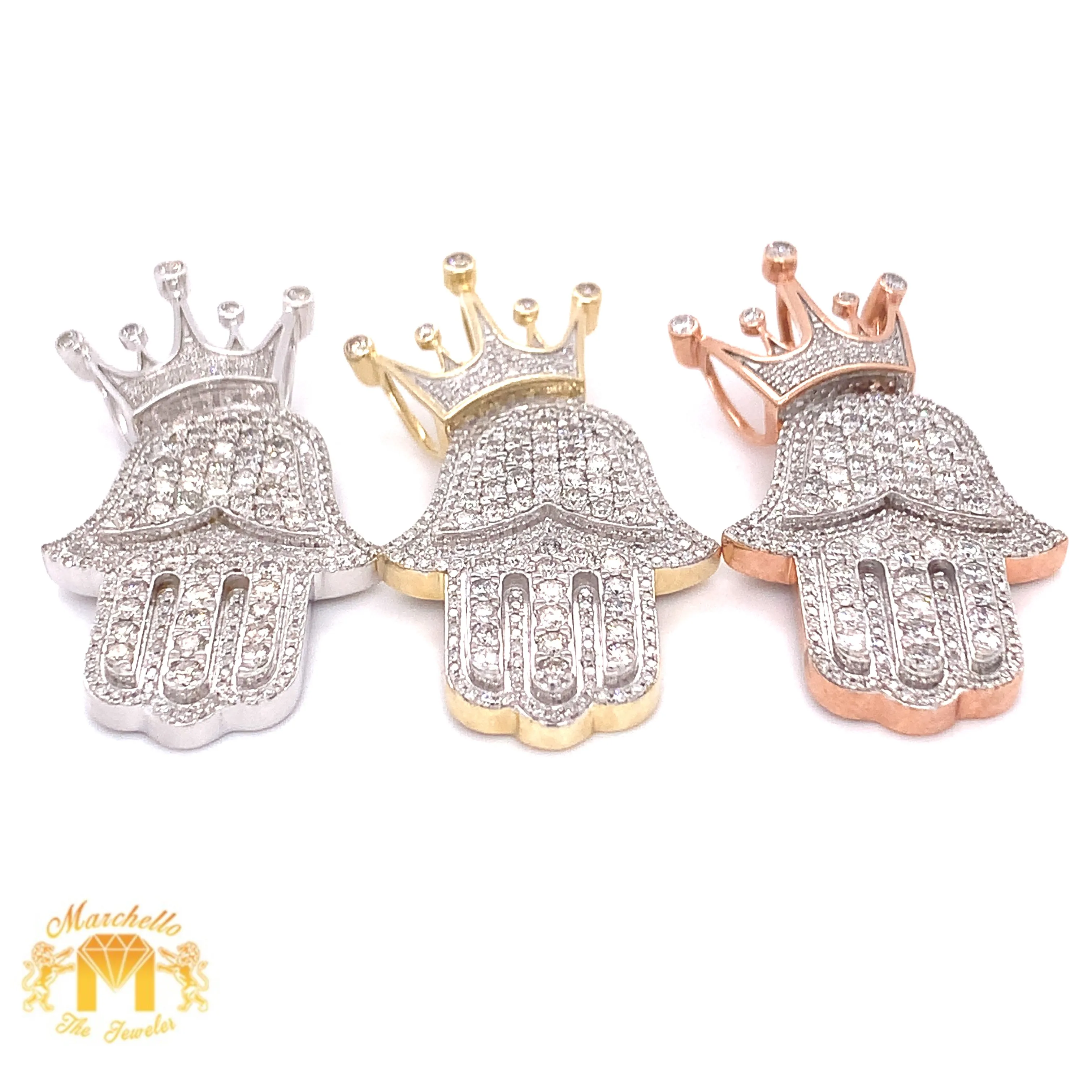 Gold and Diamond Royal Hamsa Pendant and Cuban Link Chain Set